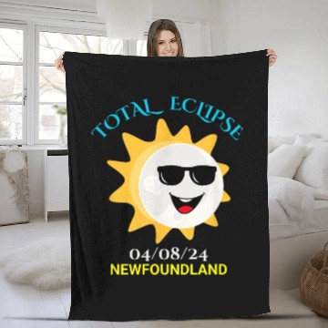 Discover Newfoundland Funny Sun Moon Total Solar Eclipse 040824 Fleece Blankets
