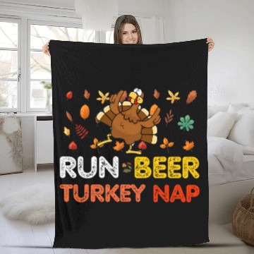 Discover Beer Fun Run Beer Turkey Nap Running Trot Dinner Thanksgiving Fleece Blankets