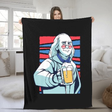 Discover Beer Fun USA president Ben Franklin having a beer Fun Baseball Tees Fleece Blankets
