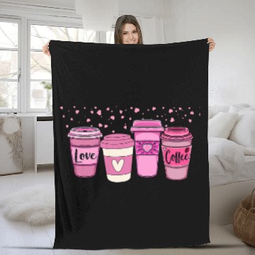 Discover Coffee Fun Pink Hearts Galentines day Valentines day Fleece Blankets