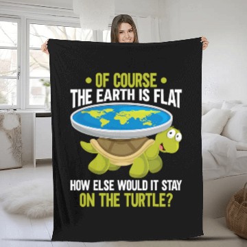 Discover Turtle Pet Funny Flat Earth Society Turtle Humor Fleece Blankets
