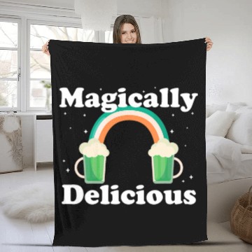 Discover Beer Fun Saint Patricks MAGICALLY DELICIOUS Green Beer St Patty Fleece Blankets