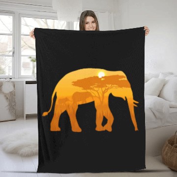 Discover Elephant Pet Safari nature wilderness minimalism elephant Fleece Blankets