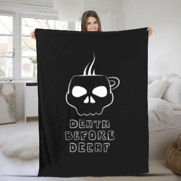 Discover Coffee Fun DEATH BEFORE DECAF Skeletons Head as Mug w Coffee or Java Fleece Blankets