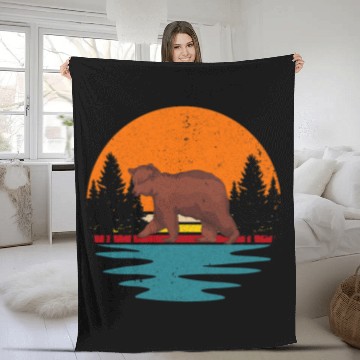 Discover Bear Pet Retro Forest Animal Grizzly Bear Lover Wildlife Bear Fleece Blankets