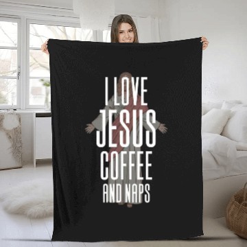 Discover Coffee Fun I love Jesus Coffee and Naps 2 Fleece Blankets
