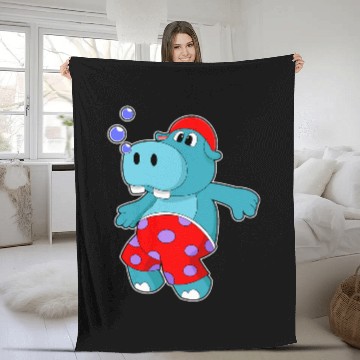 Discover Hippo Pet Swimming Swim trunks Fleece Blankets