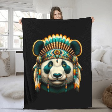 Discover Panda Pet Native Indian Giant Panda Native American Indian Feathers Fleece Blankets