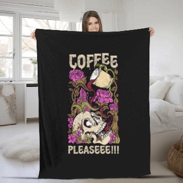 Discover Coffee Fun Please Drink Coffee Funny Skeletons Skull Roses Fleece Blankets