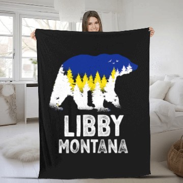 Discover Bear Pet Retro Libby Montana Grizzly Bear MT Vacation Fleece Blankets