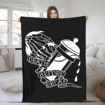 Discover Coffee Fun Death Before Decaf Tattoo art style Coffee Fleece Blankets