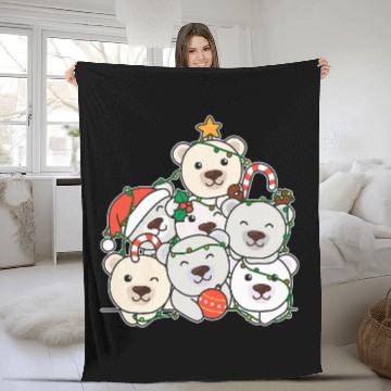 Discover Bear Pet Polar Bear Christmas Tree Funny Animal Xmas Fleece Blankets