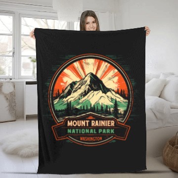 Discover Mount Rainier National Park s Washington Mountain Retro Fleece Blankets