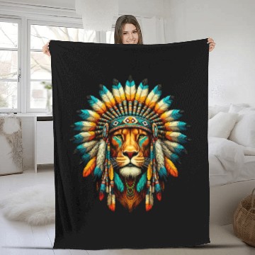 Discover Lion Pet Native Indian Lion Native American Indian Feathers Fleece Blankets