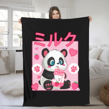 Discover Panda Pet Kawaii Bear Anime Strawberry Milk Shake Fleece Blankets