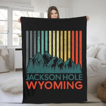 Discover Jackson Hole Wyoming Nature Hiking Outdoors Retro Fleece Blankets