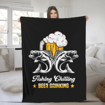 Discover Fishing Fun Chilling Beer Drinking Trout Fishing Angler Fleece Blankets