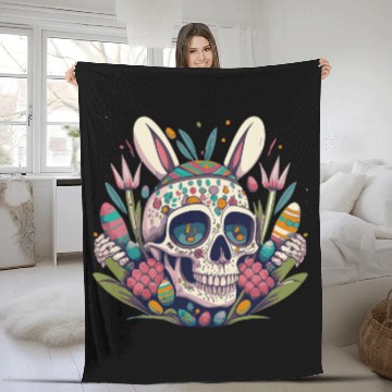 Discover Egg Hunt Easter Day Funny Jolly Roger Bunny Skull Crossbones Fleece Blankets