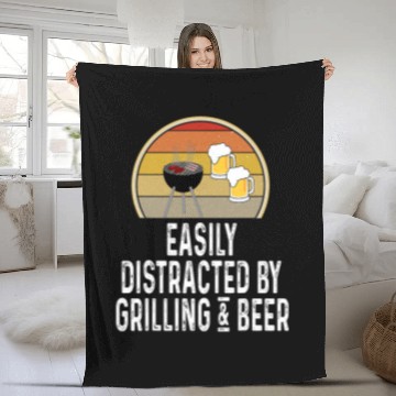 Discover Beer Fun Easily Distracted By Grilling And Beer Charcoal Grill Fleece Blankets