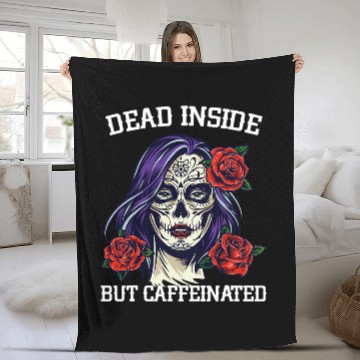 Discover Coffee Fun Deads Inside but Caffeinated Skull Roses Women Coffee Lover Fleece Blankets