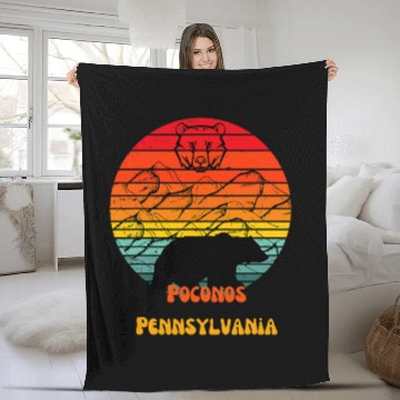 Discover Bear Pet Poconos Pennsylvania Bear Sunset Vacation Fleece Blankets