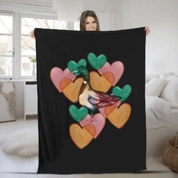 Discover Duck Pet Mallard Duck watercolor Fleece Blankets