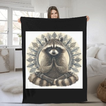 Discover Raccoon Pet in Lotus Position Mantra Fleece Blankets