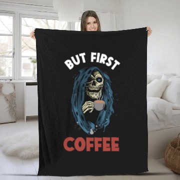 Discover Coffee Fun But First Coffee Grim Reaper Baseball Tees Fleece Blankets