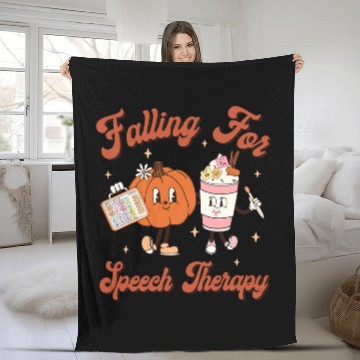 Discover Coffee Fun Retro Falling For Speech Therapy SLP Pumpkin Coffee Autumn Zip Fleece Blankets