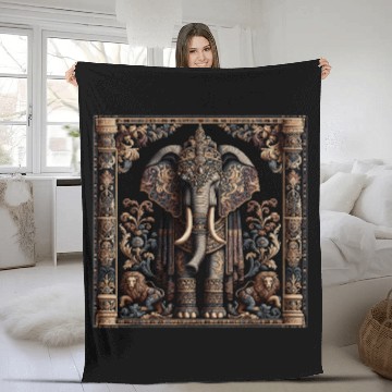 Discover Elephant Pet Artwork Elegant Tapestry Motif Style Fleece Blankets