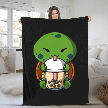 Discover Turtle Pet Kawaii Turtle Boba Milk Tea Bubble Tea Anime Fleece Blankets