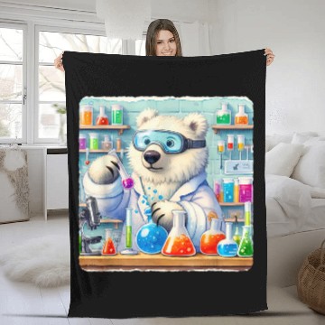 Discover Bear Pet Ice Bear Scientist Mixes Chemicals In Lab Laboratory Fleece Blankets