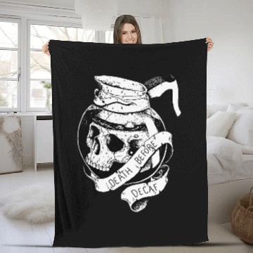 Discover Coffee Fun Death before Decaf Coffee Lover Blackwork Fleece Blankets