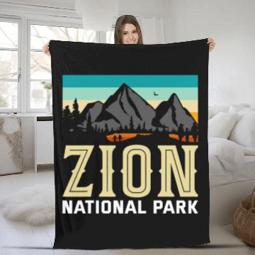 Discover Retro Zion National Park Utah Hiking Fleece Blankets