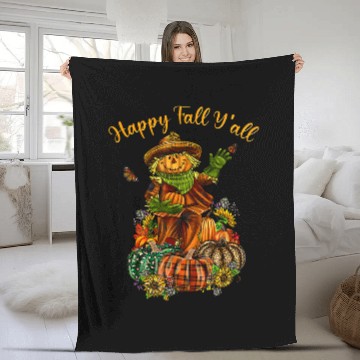 Discover Scarecrow Happy Fall Yall Pumpkin Thanksgiving Halloween Fleece Blankets