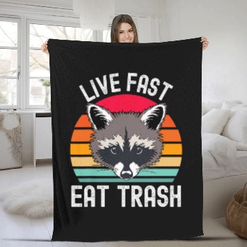 Discover Raccoon Pet Retro Live Fast Eat Trash Fleece Blankets