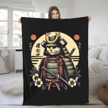 Discover Samurai Cat Japan Culture Ancient Fleece Blankets