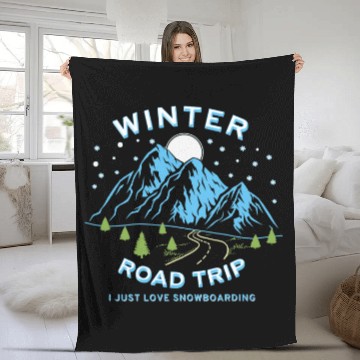 Discover Skiing Ski Winter Road Trip I just love Snowboarding Fleece Blankets