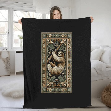 Discover Sloth Pet Artwork Elegant Tapestry Motif Style Fleece Blankets