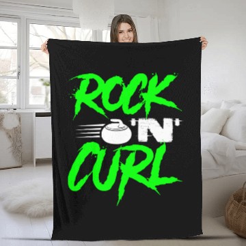 Discover Rock N Curl Funny Ice Curling Rock Pun Curling Fleece Blankets
