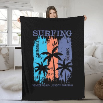 Discover Surfing Venice Beach californias Distressed Retro Sunset Fleece Blankets