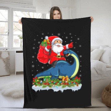 Discover Santa Claus Riding Brontosaurus Dinosaur Christmas Fleece Blankets