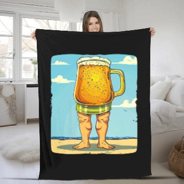 Discover Beer Fun walking Beer in Swim Trunks Costume Zip Fleece Blankets