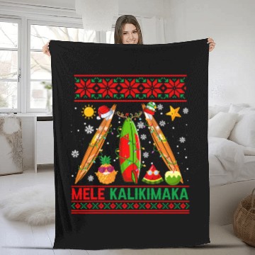 Discover Mele Kalikimaka Costume Three Santa Reindeer Surfing Tools Fleece Blankets