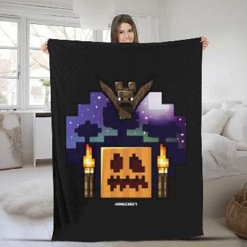 Discover Minecraft Halloween Bat Flying Over Pumpkin Nighttime Zip Fleece Blankets