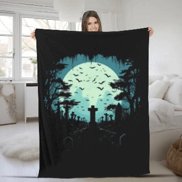 Discover Moonlit Sky Tombstone Silhouette Fleece Blankets Spooky Night Halloween Fleece Blankets