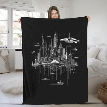 Discover Skylines of Destiny Flying Vehicle Fleece Blankets