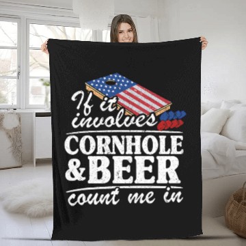 Discover Beer Fun If It Involves Cornhole Beer Count Me In USA Flag Cornhole 2 Fleece Blankets