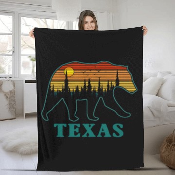 Discover Retro Texas Grizzly Bear Nature Camping Mountain Hiking Fleece Blankets