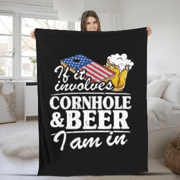 Discover Beer Fun If It Involves Cornhole Beer I Am In USA Flag Corn Hole Baseball Tees Fleece Blankets